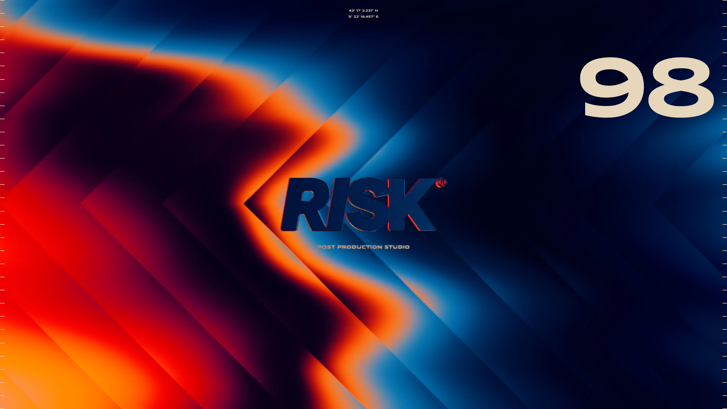 RISK studio home page, a monochrome layout with a running 00:00:00 timecode counter