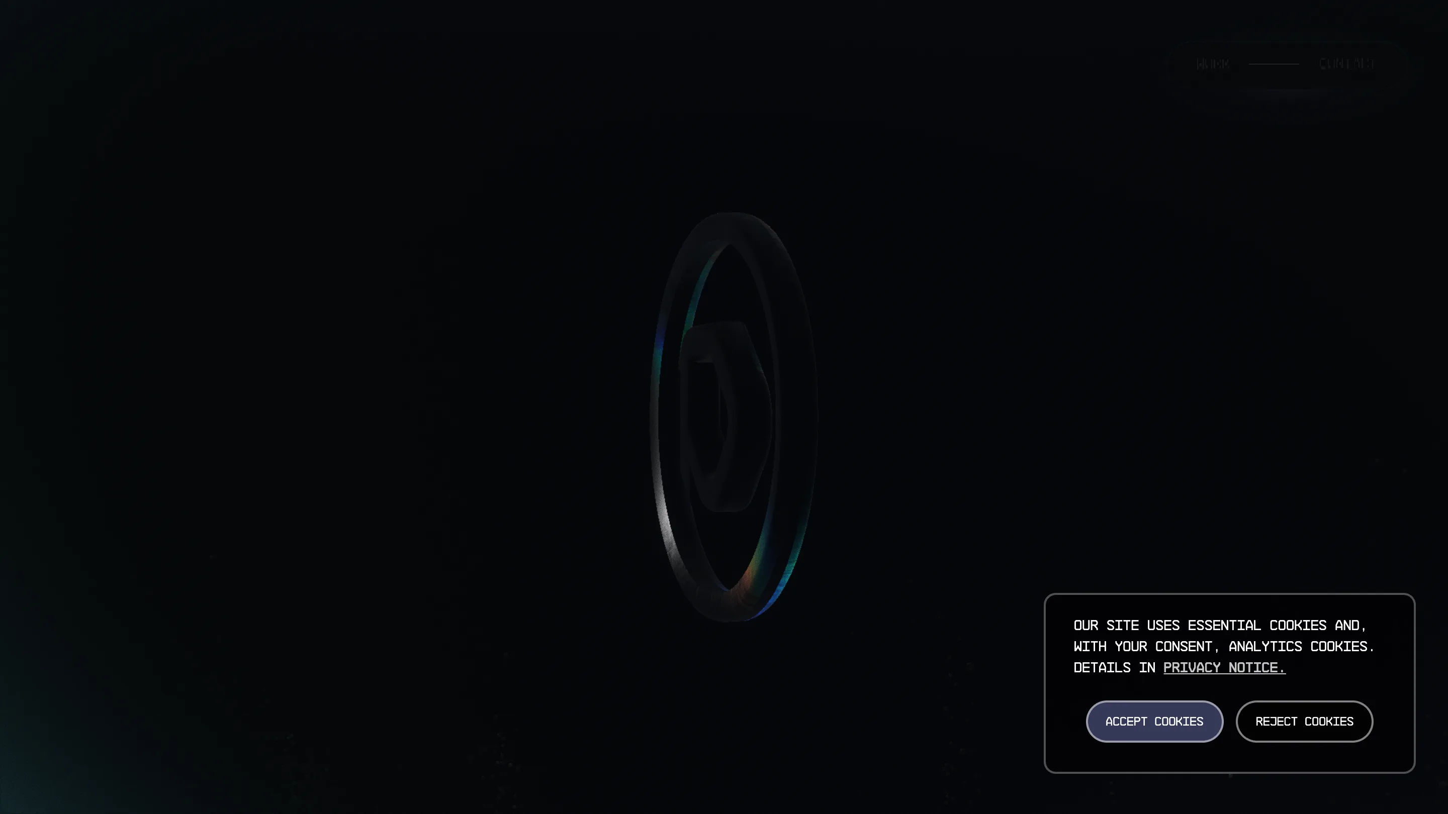 Active Theory's own site runs the same dark WebGL house style, a lens form floating in near-black space