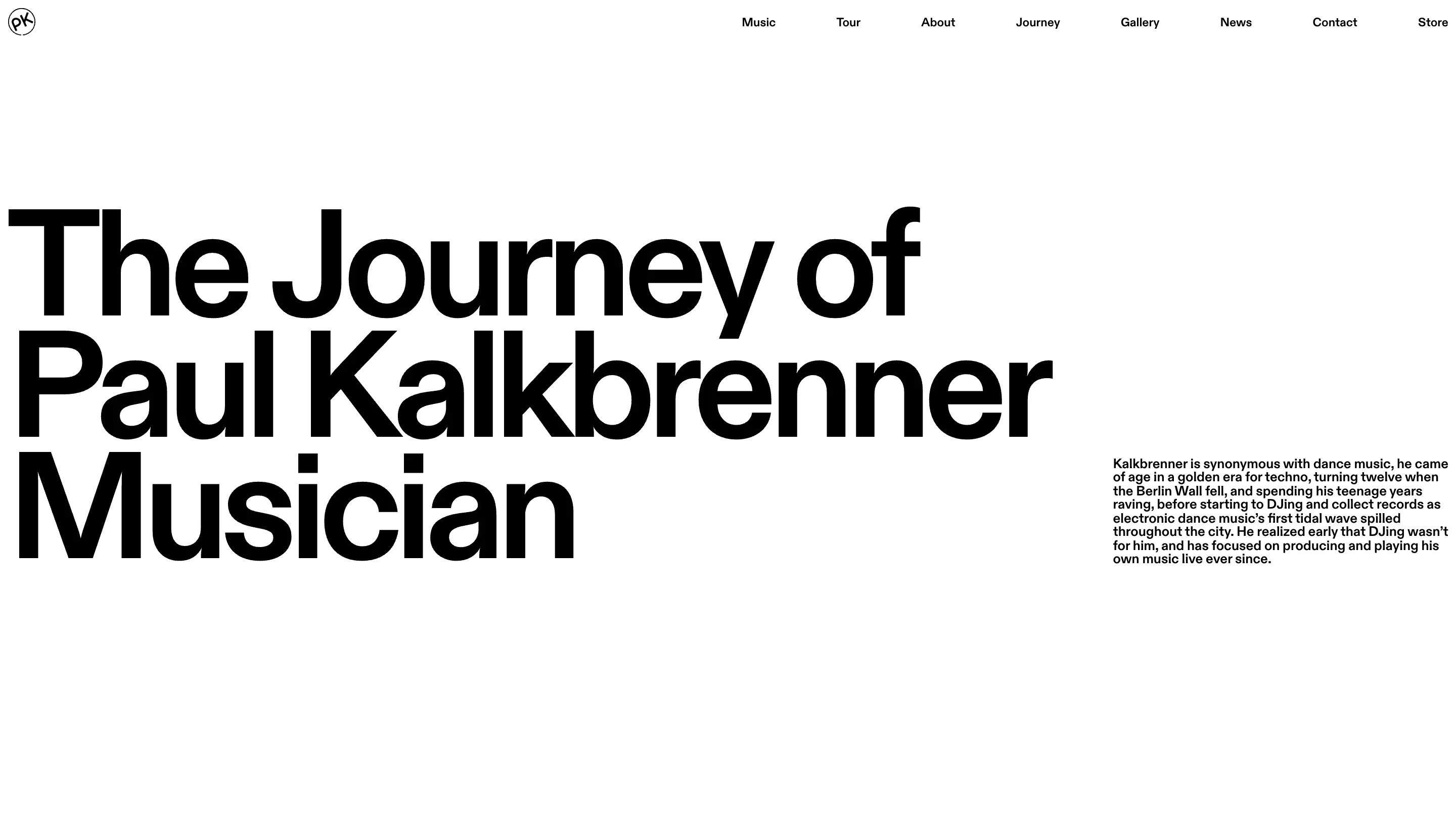 The Journey page: the headline set in three lines of oversized black grotesk with a small paragraph of body copy at the right edge