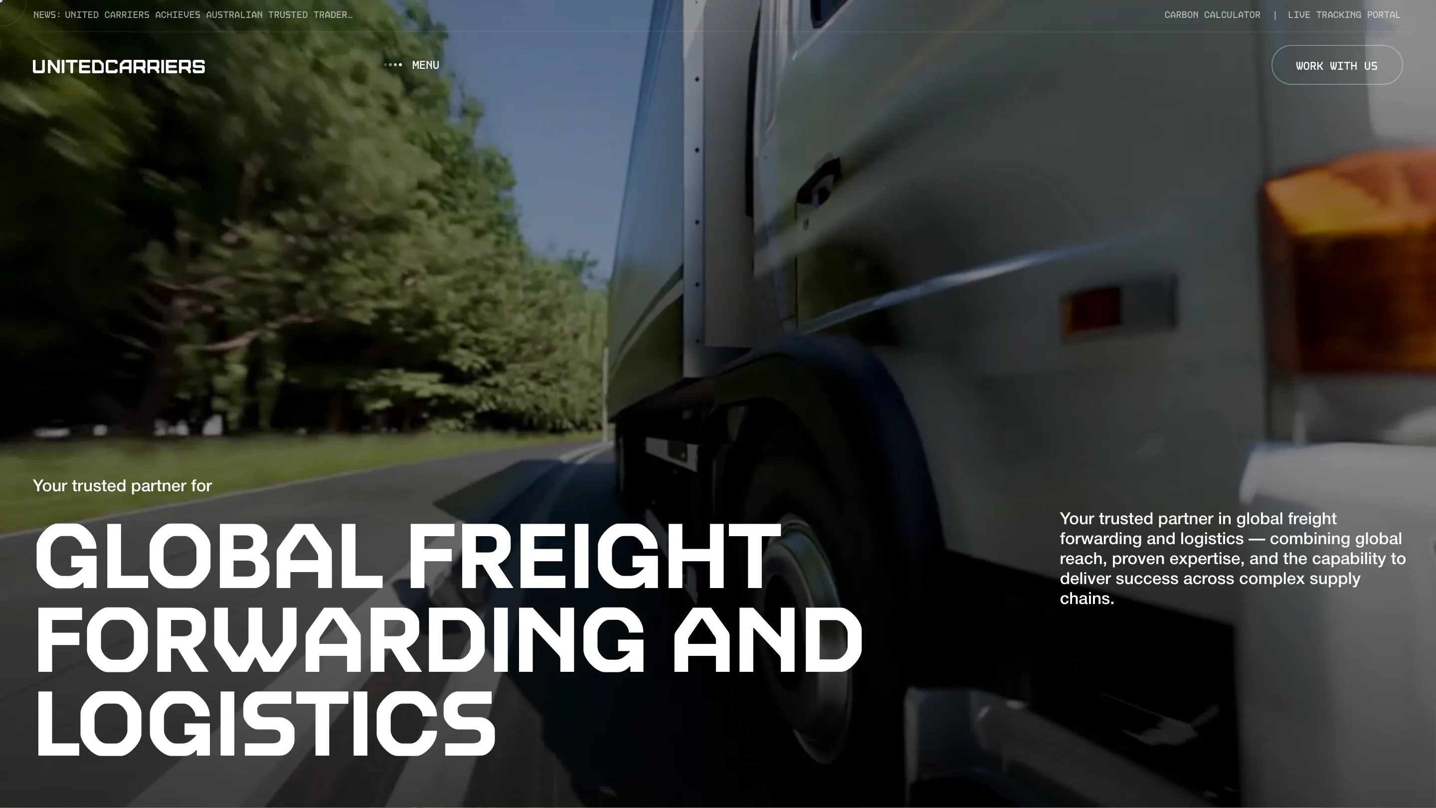 United Carriers about page with a low tracking shot alongside a moving truck