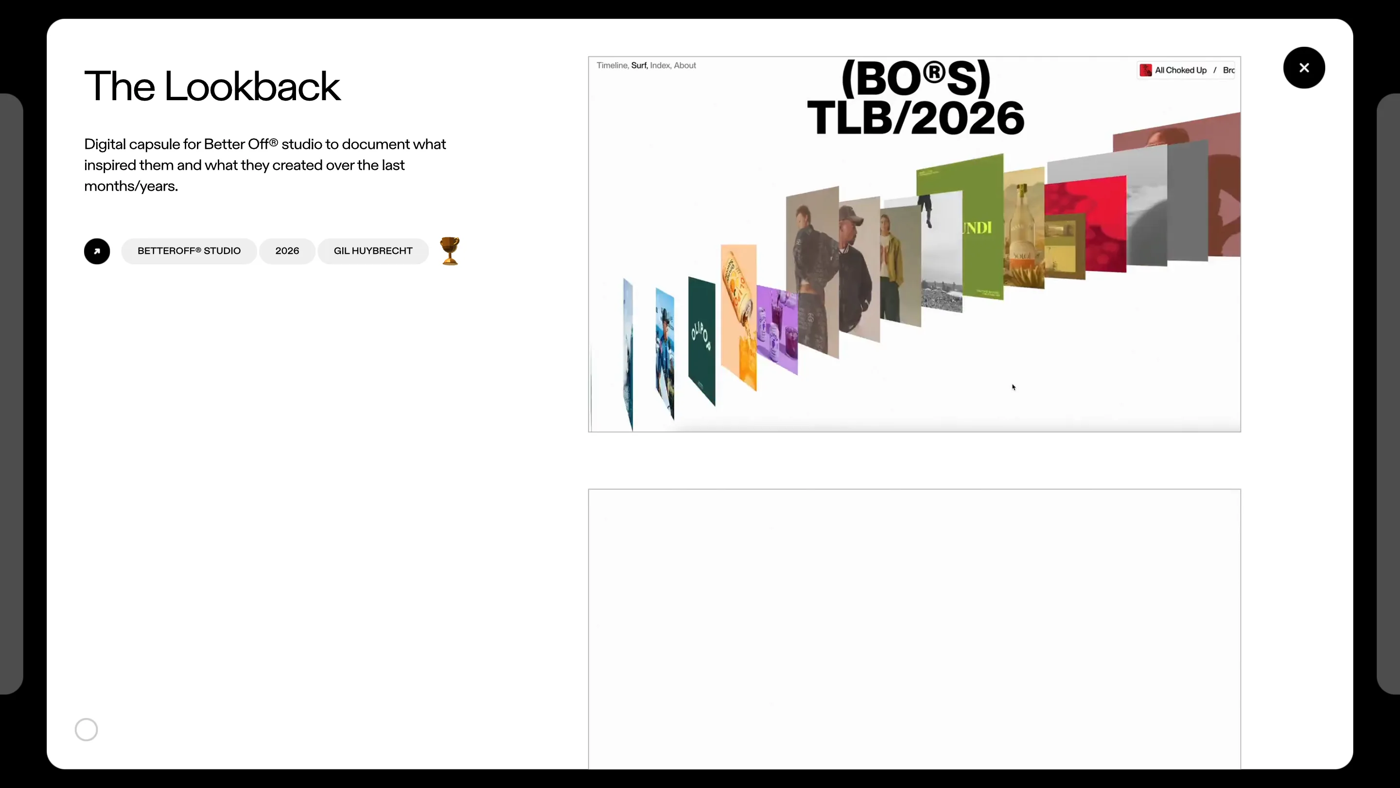 The Lookback project page, showing the client site's stacked-card timeline