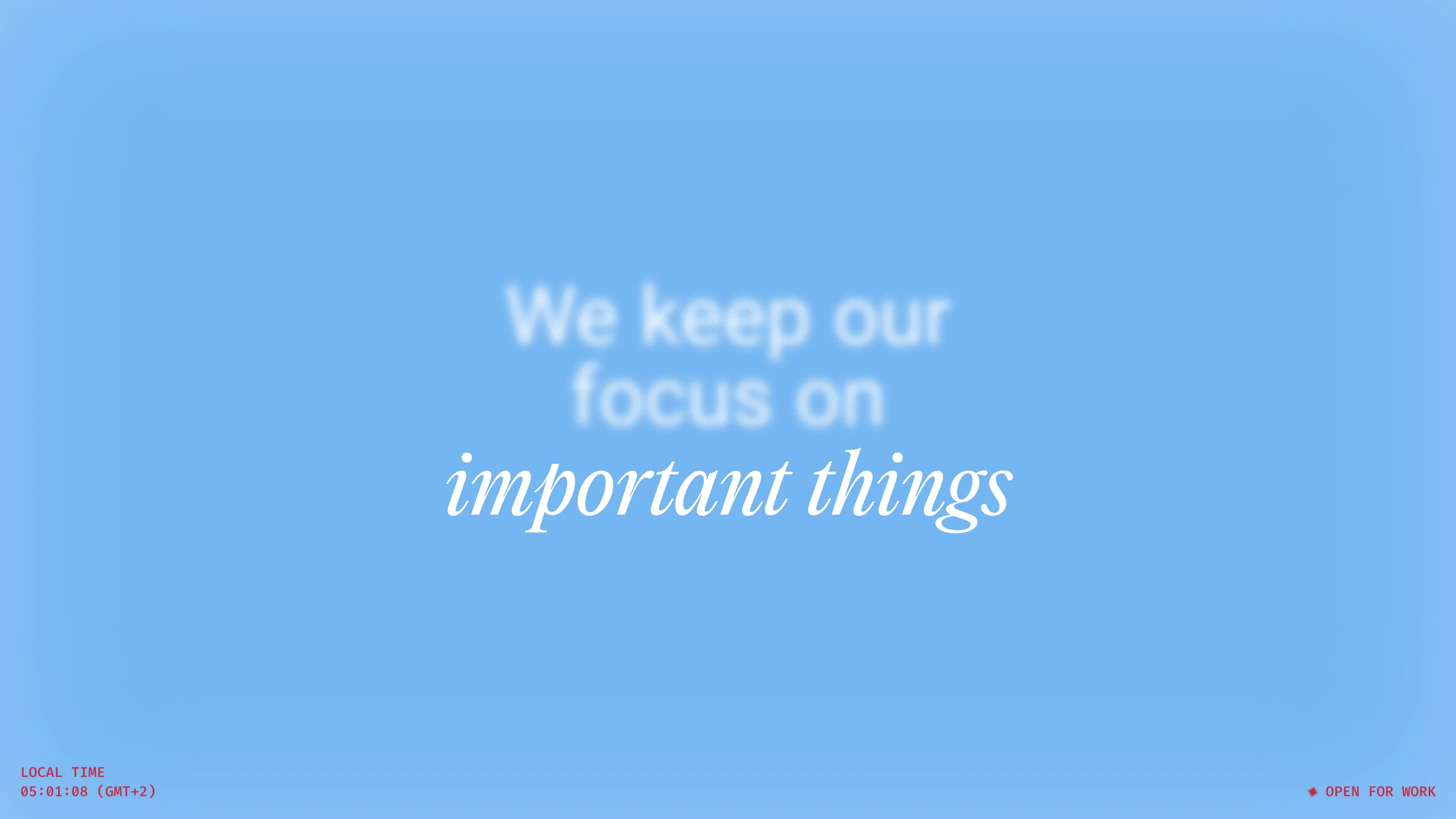 The blurred blue interlude on Neutomni's site, where only the italic words important things come into focus