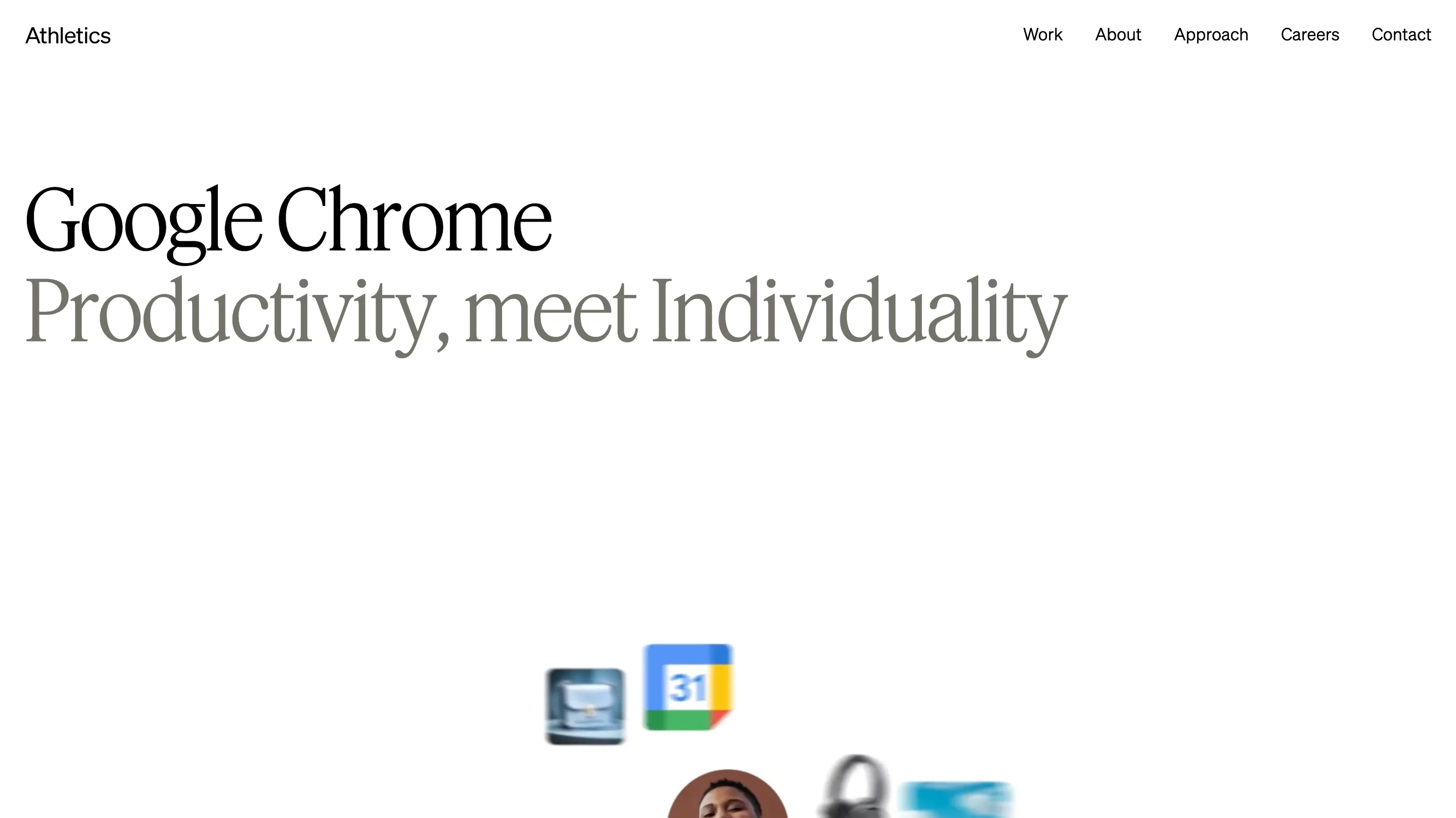 Athletics' case study page for Google Chrome, titled Productivity, meet Individuality, with floating app icons