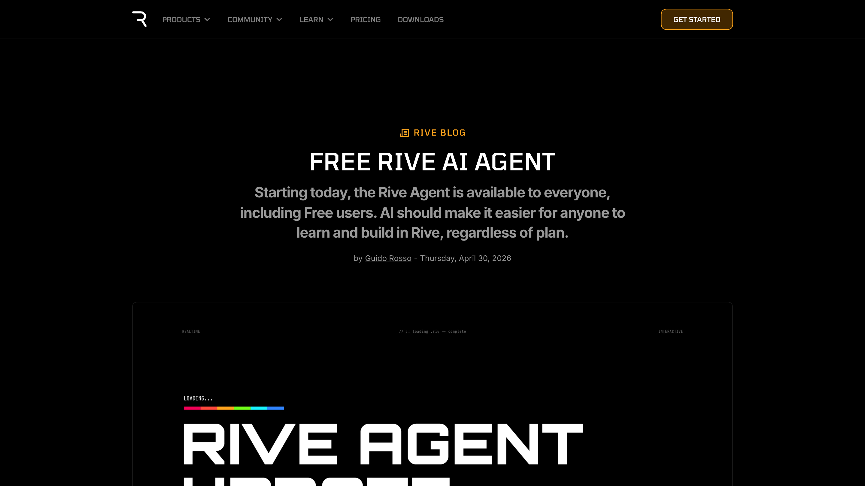 Rive's post announcing the AI agent is free for all users