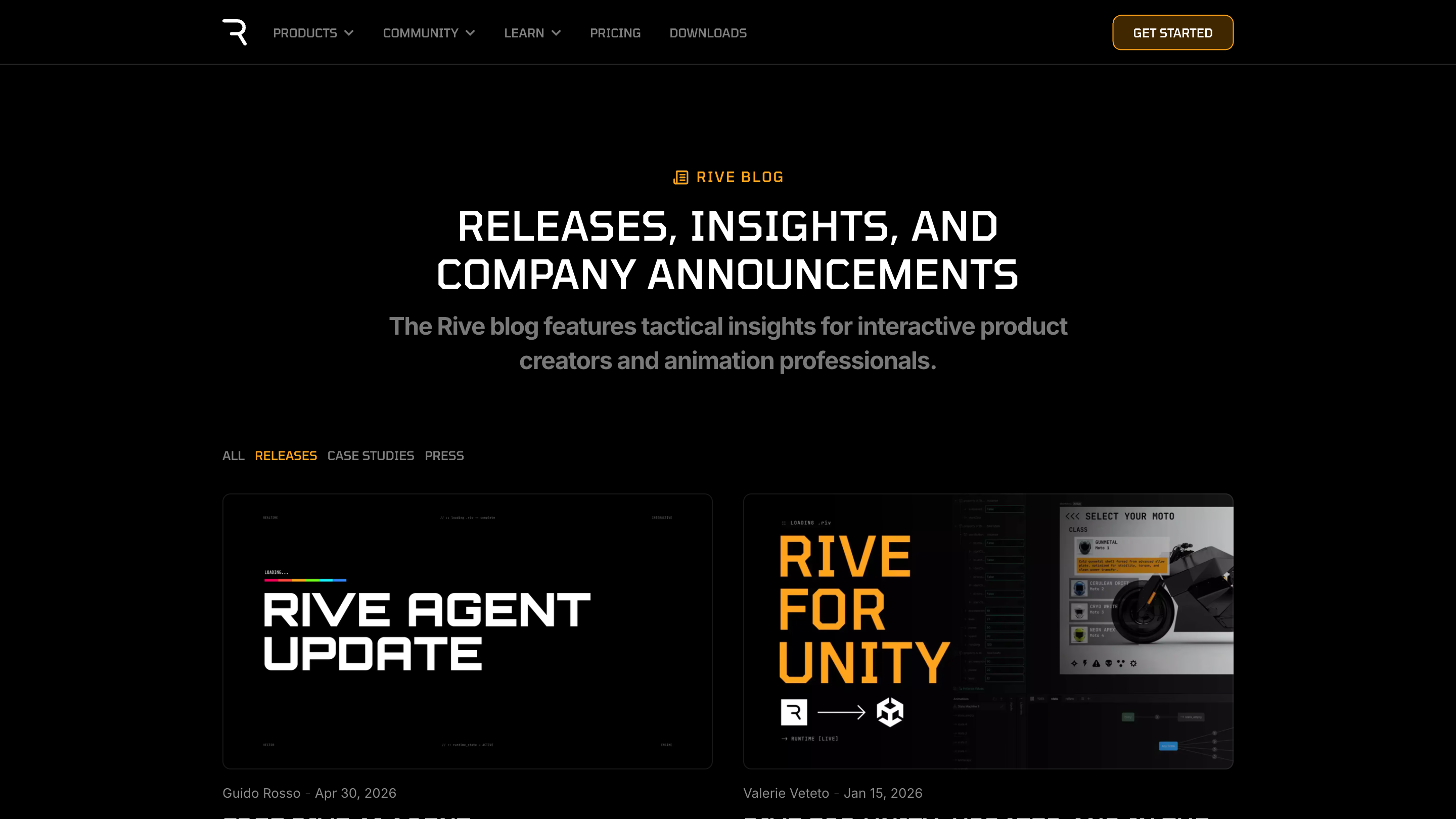 Rive's release blog showing recent updates