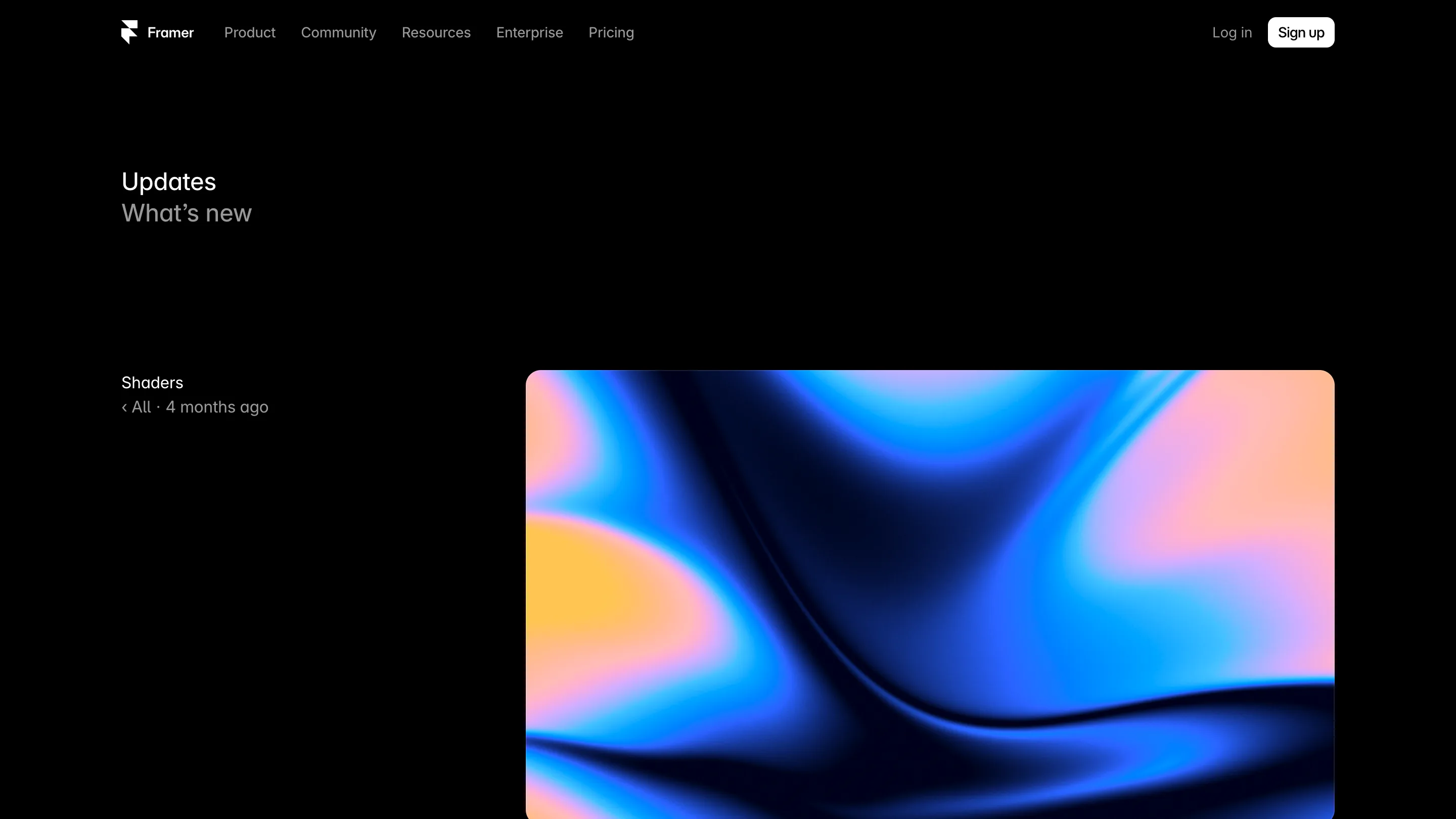 The Framer shaders page describing animated gradients, image effects and particles