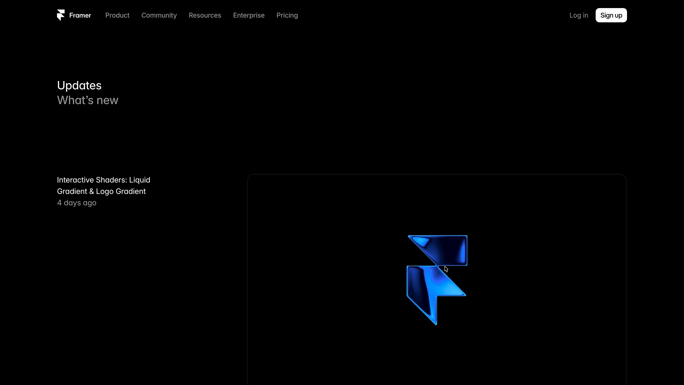 The Framer updates index listing recent releases