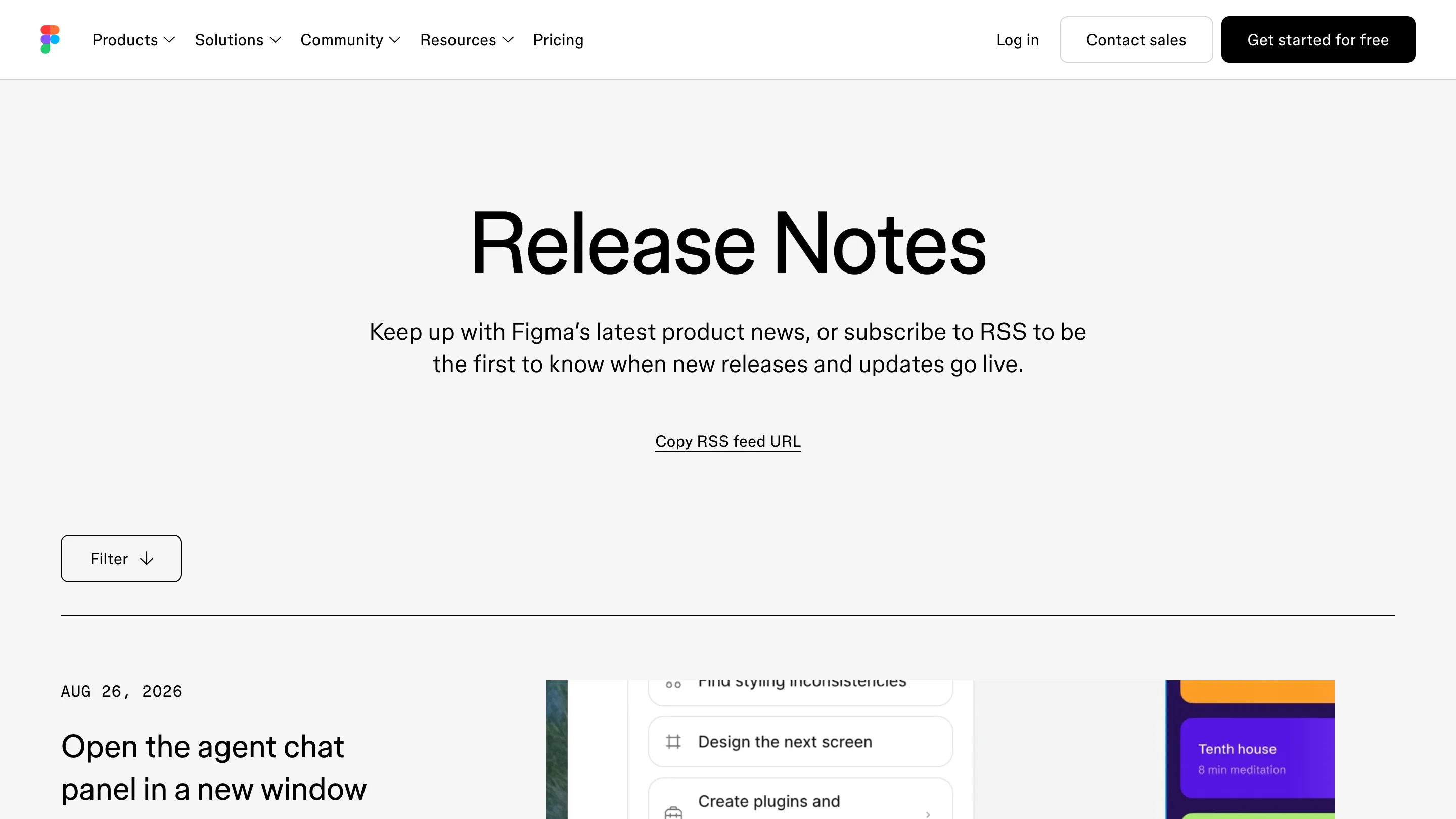 Figma's release notes page, with the August 2026 updates listed by date
